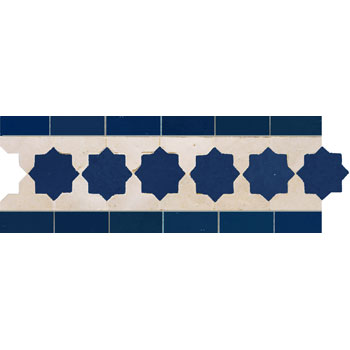 Mosaic House Moroccan tile Kmarshoun Star 15-1 Cobalt Blue White  zellige, mosaic, zellij, border, glaze, stars 